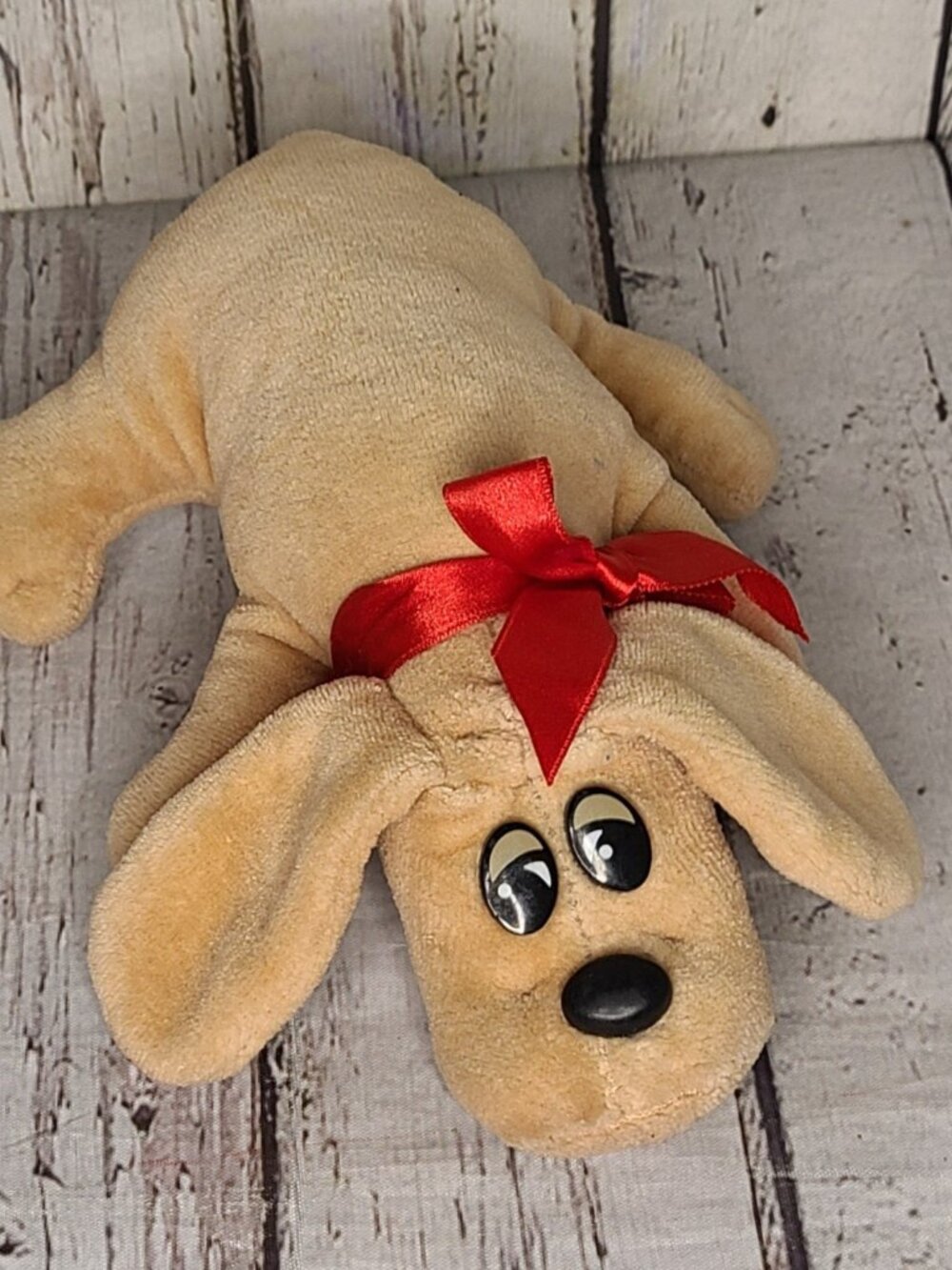 8" Vintage 1985 Tonka Pound Puppies Newborns Brown Puppy Dog Plush Red Bow